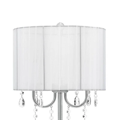 23" Chandelier Table Lamp with Dazzling Clear Beads/Organza Pleated Shade Silver - Cresswell Lighting 3 23" Chandelier Table Lamp with Dazzling Clear Beads/Organza Pleated Shade Silver - Cresswell Lighting - Image 3