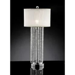 29.75" Antique Metal Table Lamp with Hanging Crystals Silver/White - Ore International