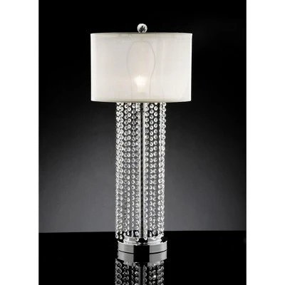 29.75" Antique Metal Table Lamp with Hanging Crystals Silver/White - Ore International 1 29.75" Antique Metal Table Lamp with Hanging Crystals Silver/White - Ore International