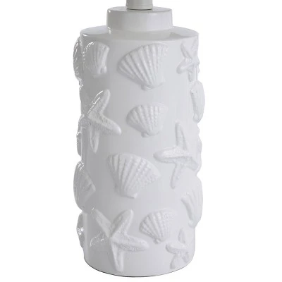 Seashell Motif Table Lamp in White with Hardback Fabric Shade - StyleCraft 2 Seashell Motif Table Lamp in White with Hardback Fabric Shade - StyleCraft - Image 2