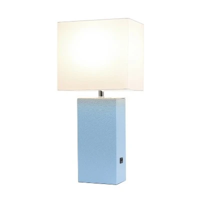 Modern Leather Table Lamp with USB and Fabric Shade Periwinkle - Elegant Designs 1 Modern Leather Table Lamp with USB and Fabric Shade Periwinkle - Elegant Designs