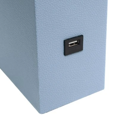 Modern Leather Table Lamp with USB and Fabric Shade Periwinkle - Elegant Designs 2 Modern Leather Table Lamp with USB and Fabric Shade Periwinkle - Elegant Designs - Image 2