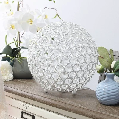 10" Elipse Crystal Ball Sequin Table Lamp White - Elegant Designs 2 10" Elipse Crystal Ball Sequin Table Lamp White - Elegant Designs - Image 2