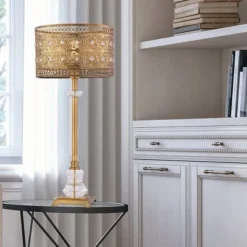 28" 1-Light Bryar Buffet Table Lamp Brass/Crystal - River of Goods