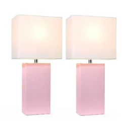 (2pk) 21" Monaco AvenueModern Leather Table Lamp Blush Pink - Elegant Designs