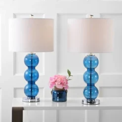JONATHAN Y 27" (Set of 2) Bella Glass Triple-Sphere Table Lamp (Includes LED Light Bulb) Cobalt - JONATHAN Y