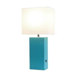 Leather Table Lamp and Fabric Shade Teal - Elegant Designs