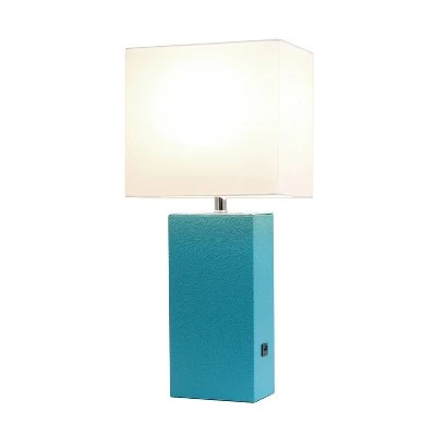 Leather Table Lamp and Fabric Shade Teal - Elegant Designs 1 Leather Table Lamp and Fabric Shade Teal - Elegant Designs