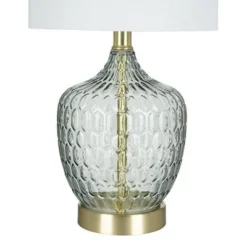 18" Textured Clear Glass Accent Table Lamp with Linen Shade (Includes LED Light Bulb) Gray - Cresswell Lighting