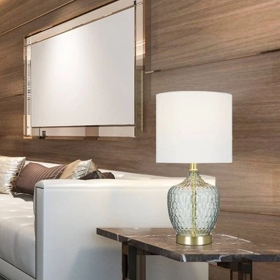 18" Textured Clear Glass Accent Table Lamp with Linen Shade (Includes LED Light Bulb) Gray - Cresswell Lighting 3 18" Textured Clear Glass Accent Table Lamp with Linen Shade (Includes LED Light Bulb) Gray - Cresswell Lighting - Image 3