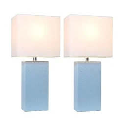 (2pk) 21" Monaco Avenue Modern Leather Table Lamp Periwinkle Blue - Elegant Designs