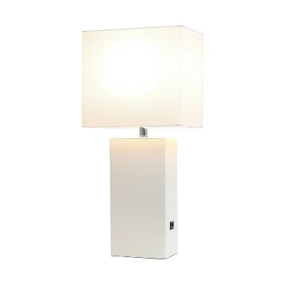Leather Table Lamp with Fabric Shade White - Elegant Designs 1 Leather Table Lamp with Fabric Shade White - Elegant Designs