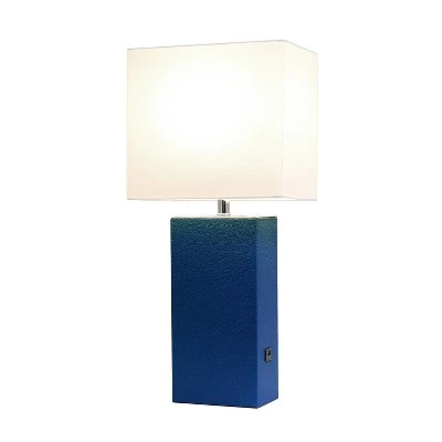 Modern Leather Table Lamp with USB and Fabric Shade Blue - Elegant Designs 1 Modern Leather Table Lamp with USB and Fabric Shade Blue - Elegant Designs