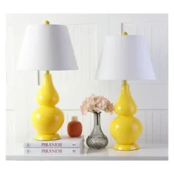 (Set of 2) 26" Cybil Double Gourd Lamp Yellow (Includes CFL Light Bulb) - Safavieh