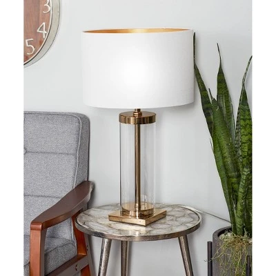 14" x 25" Contemporary Large Cylinder Metal and Glass Table Lamp Gold/White - CosmoLiving by Cosmopolitan 1 14" x 25" Contemporary Large Cylinder Metal and Glass Table Lamp Gold/White - CosmoLiving by Cosmopolitan