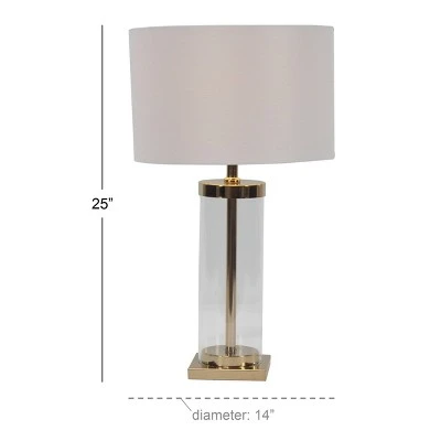 14" x 25" Contemporary Large Cylinder Metal and Glass Table Lamp Gold/White - CosmoLiving by Cosmopolitan 2 14" x 25" Contemporary Large Cylinder Metal and Glass Table Lamp Gold/White - CosmoLiving by Cosmopolitan - Image 2