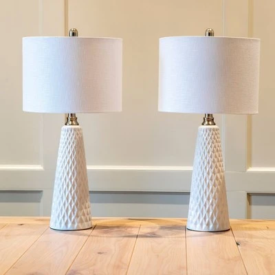 26" Set of Two Jameson Textured Ceramic Table Lamp White - Decor Therapy 6 26" Set of Two Jameson Textured Ceramic Table Lamp White - Decor Therapy - Image 6