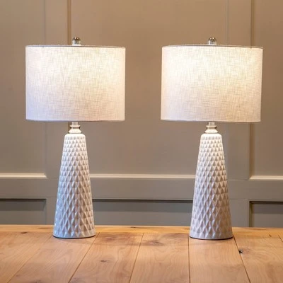 26" Set of Two Jameson Textured Ceramic Table Lamp White - Decor Therapy 7 26" Set of Two Jameson Textured Ceramic Table Lamp White - Decor Therapy - Image 7