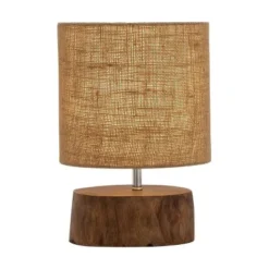 Olivia & May 14" Mahogany Wood Log Table Lamp with Jute Oval Shade Natural - Olivia & May