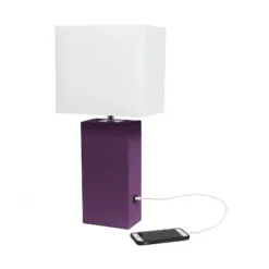 Modern Leather Table Lamp with USB and Fabric Shade Eggplant - Elegant Designs -Deals A Radiant Den Store unnamed file 4731