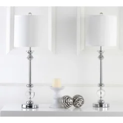 (Set of 2) 31" Erica Crystal Candlestick Lamp Clear (Includes CFL Light Bulb) - Safavieh