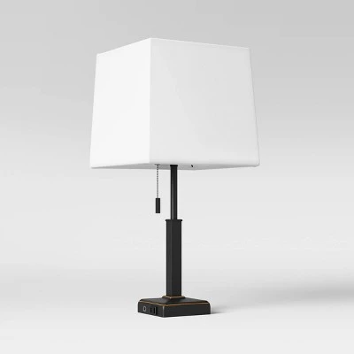 Square Stick with Outlet Table Lamps - Threshold Nickel 2 Square Stick with Outlet Table Lamps - Threshold Nickel - Image 2