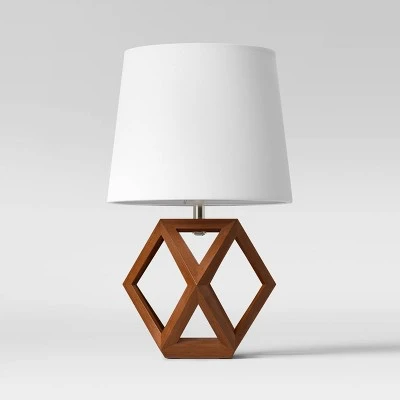 Geometric Wood Figural Accent Lamp Brown - Threshold 4 Geometric Wood Figural Accent Lamp Brown - Threshold - Image 4