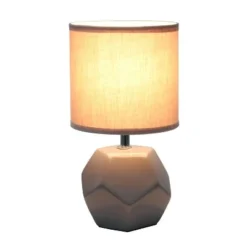 Round Prism Mini Table Lamp with Matching Fabric Shade Gray - Simple Designs