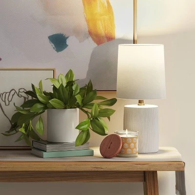 Textural Ceramic Mini Cylinder Shaped Table Lamp - Threshold™ Light Brown 1 Textural Ceramic Mini Cylinder Shaped Table Lamp - Threshold™ Light Brown