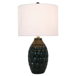 24.5" Ceramic Tamara Faceted Table Lamp Emerald Green - Decor Therapy