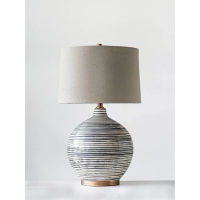 Textured Striped Ceramic Table Lamp with Linen Shade (Includes LED Light Bulb) Black/White/Gray - 3R Studios 1 Textured Striped Ceramic Table Lamp with Linen Shade (Includes LED Light Bulb) Black/White/Gray - 3R Studios