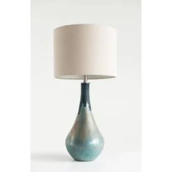 Glass Table Lamp with Linen Shade - 3R Studios