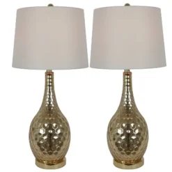 23" (Set of 2) Fletcher Glass Genie Table Lamps Gold (Includes LED Light Bulb) - Decor Therapy