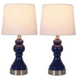 Set of 2 Draper Table Lamp with USB Ports (Includes LED Light Bulb) Blue - Decor Therapy
