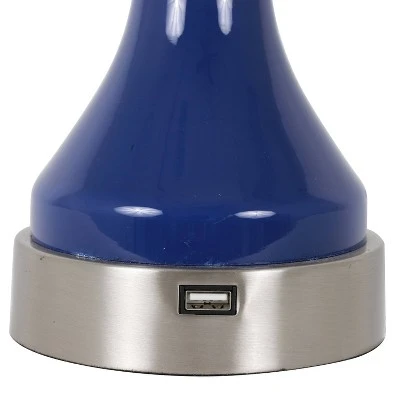 Set of 2 Draper Table Lamp with USB Ports (Includes LED Light Bulb) Blue - Decor Therapy 4 Set of 2 Draper Table Lamp with USB Ports (Includes LED Light Bulb) Blue - Decor Therapy - Image 4