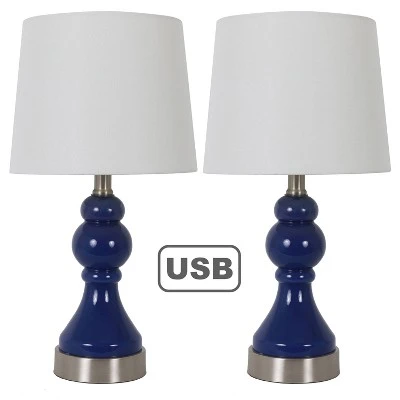 Set of 2 Draper Table Lamp with USB Ports (Includes LED Light Bulb) Blue - Decor Therapy 5 Set of 2 Draper Table Lamp with USB Ports (Includes LED Light Bulb) Blue - Decor Therapy - Image 5