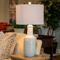 27.5" Patterned Ceramic Table Lamp White Glaze - Decor Therapy -Deals A Radiant Den Store unnamed file 5045