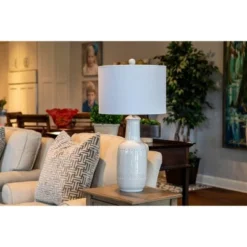 27.5" Patterned Ceramic Table Lamp White Glaze - Decor Therapy -Deals A Radiant Den Store unnamed file 5046