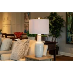 27.5" Patterned Ceramic Table Lamp White Glaze - Decor Therapy -Deals A Radiant Den Store unnamed file 5047