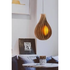 19.75" Modern Walnut Wood Hanging Pendant Lamp Brown - Ore International