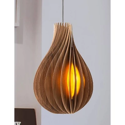 19.75" Modern Walnut Wood Hanging Pendant Lamp Brown - Ore International 2 19.75" Modern Walnut Wood Hanging Pendant Lamp Brown - Ore International - Image 2