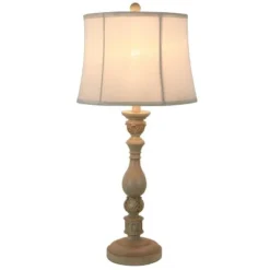 30" x 12" Dora Sculpted Resin Table Lamp Distressed Cream - Decor Therapy