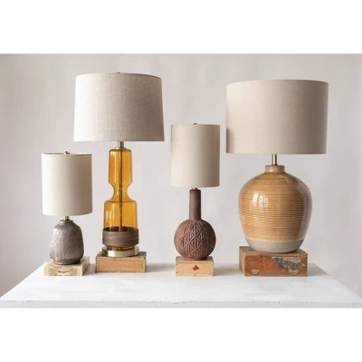 Terracotta Table Lamp with Metallic Glaze and Linen Shade - 3R Studios 1 Terracotta Table Lamp with Metallic Glaze and Linen Shade - 3R Studios