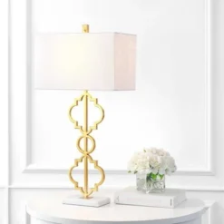 JONATHAN Y 32" Iron Salina Ogee Trellis Modern Table Lamp (Includes LED Light Bulb) Gold - Jonathan Y