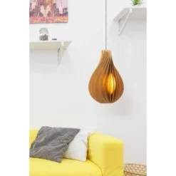 19.75" Modern Oak Wood Hanging Acorus Pendant Light Brown - Ore International