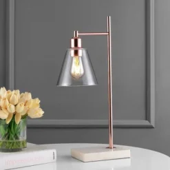JONATHAN Y 22.25" Metal and Marble Lorena Modern Glam Table Lamp (Includes LED Light Bulb) Copper - Jonathan Y