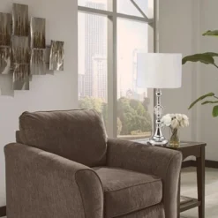 29.5" Traditional Metal Table Lamp with Crystal Accent (Includes CFL Light Bulb) Silver - Ore International