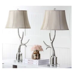 (Set of 2) 32.5" Adele Antler Table Lamps Silver (Includes LED Light Bulb) - Safavieh