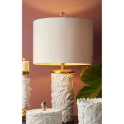 29.5" Antique Polyresin Table Lamp with Etched Base White - Ore International