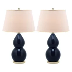 (Set of 2) 26.5" Jill Double- Gourd Ceramic Lamp Navy (Includes CFL Light Bulb) - Safavieh